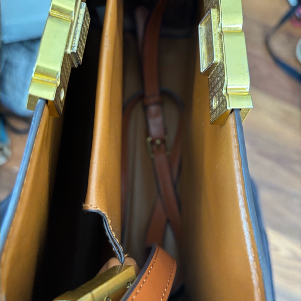 Tory Burch Eleanor Large Satchel Camel Italian Leather w Suede Gussets BNWT - Picture 13 of 16